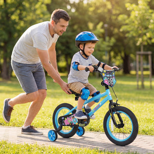 16 Inch Kids Bike with Training Wheels for Ages 4-7 Years Old Blue- Street Art Time