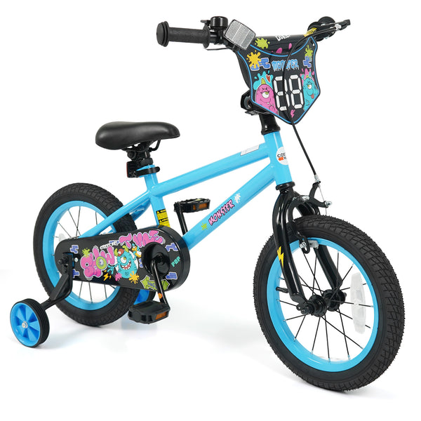 16 Inch Kids Bike with Training Wheels for Ages 4-7 Years Old Blue- Street Art Time