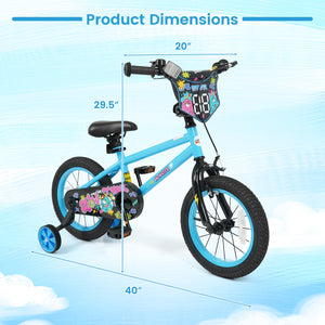 16 Inch Kids Bike with Training Wheels for Ages 4-7 Years Old Blue- Street Art Time