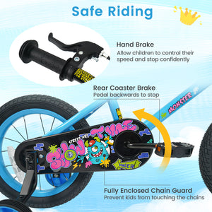 16 Inch Kids Bike with Training Wheels for Ages 4-7 Years Old Blue- Street Art Time