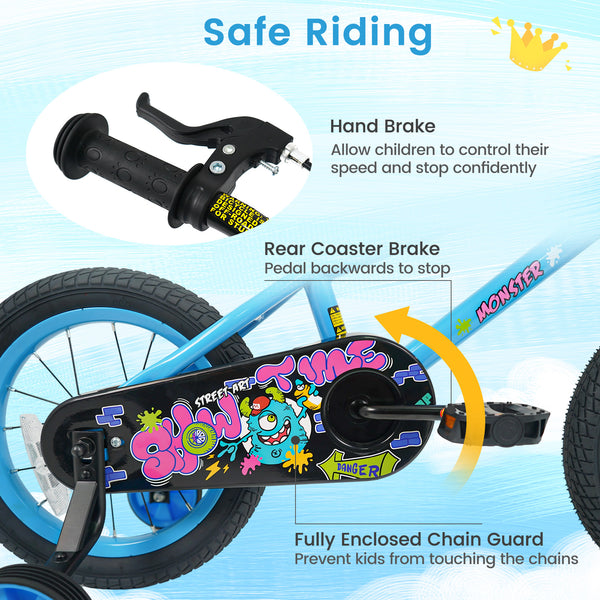 16 Inch Kids Bike with Training Wheels for Ages 4-7 Years Old Blue- Street Art Time