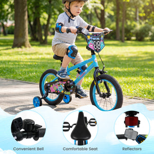 16 Inch Kids Bike with Training Wheels for Ages 4-7 Years Old Blue- Street Art Time