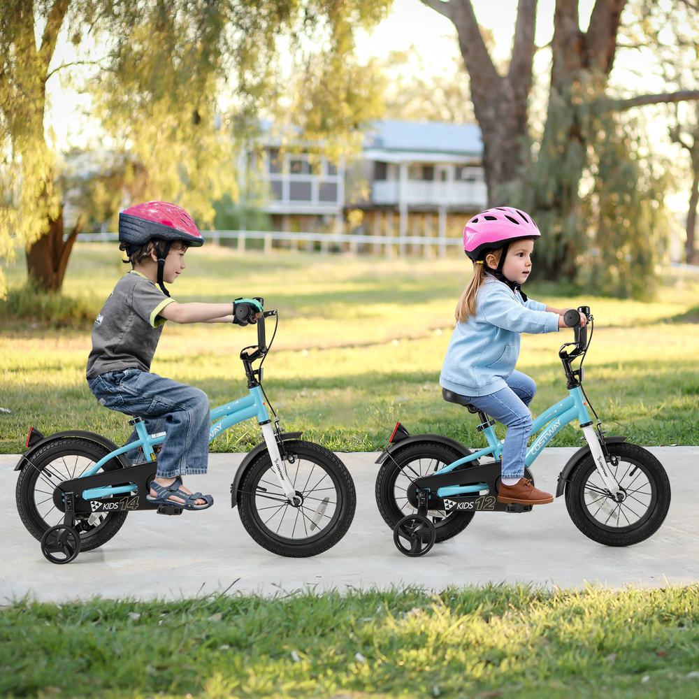 14-inch kids bike with training wheels for children aged 3-5, perfect for outdoor play and learning to ride.