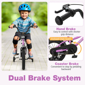 Kids Bike 14-Inch Children Training Bicycle with 2 Brake for 3