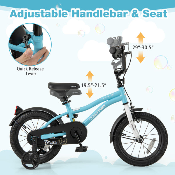 14-inch kids bike with training wheels for ages 3-5, perfect for outdoor fun and learning to ride.