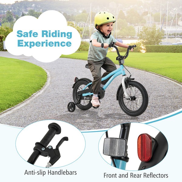 14-inch kids bike for ages 3-5 with training wheels, perfect for outdoor fun and learning to ride safely.