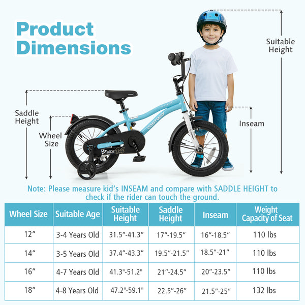 14-inch kids bike with training wheels for ages 3-5, perfect for outdoor fun and learning to ride safely.