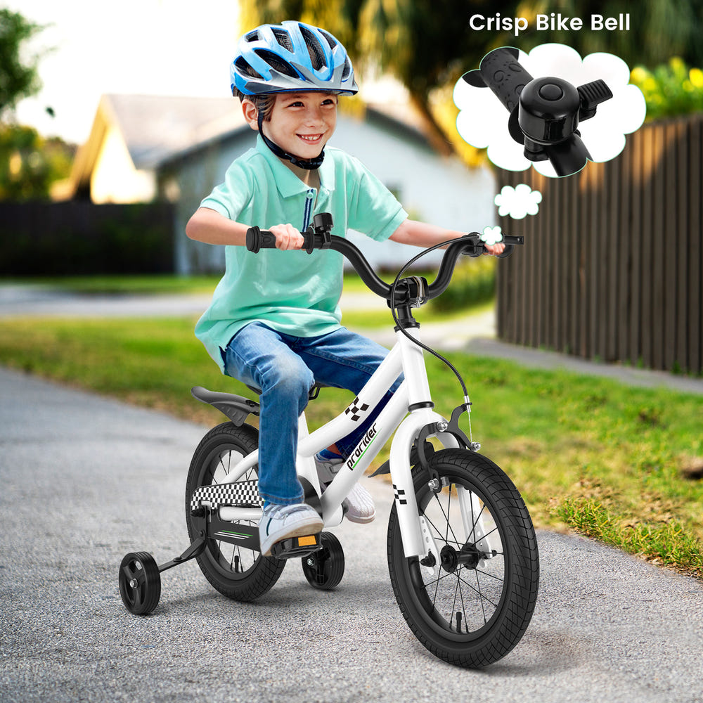 14-inch kids bike with training wheels for ages 3-5, perfect for learning to ride safely and confidently.