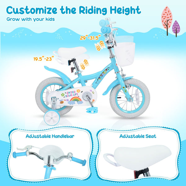 Girls Bike 12-18 Inch with Training Wheels and Basket