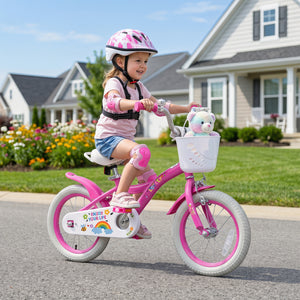 Girls Bike for 3-8 Years Old with Basket - Spring Party Pink