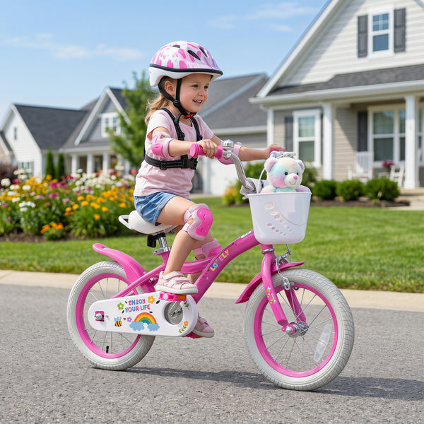 Girls Bike for 3-8 Years Old with Basket - Spring Party Pink