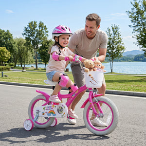 Girls Bike for 3-8 Years Old with Basket - Spring Party Pink