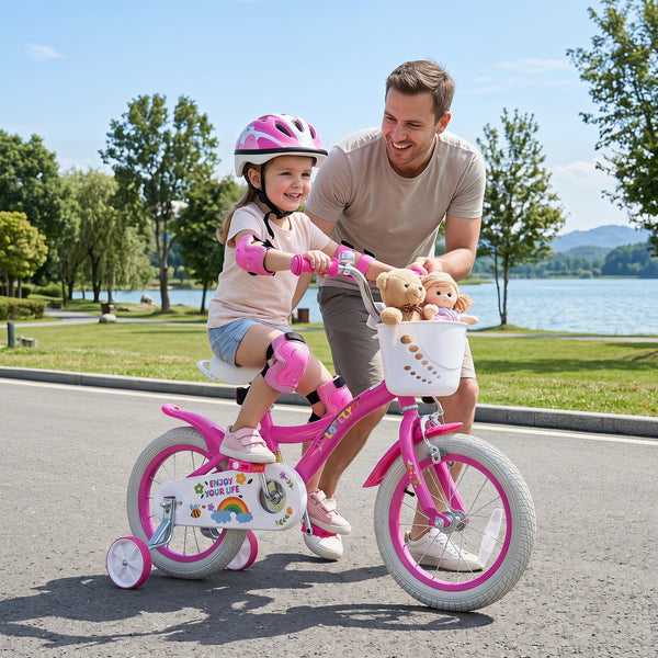 Girls Bike for 3-8 Years Old with Basket - Spring Party Pink