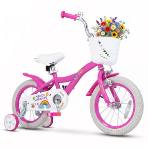 Girls Bike for 3-8 Years Old with Basket - Spring Party Pink