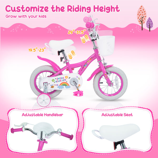 Girls Bike for 3-8 Years Old with Basket - Spring Party Pink