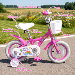 Girls Bike for 3-8 Years Old with Basket - Spring Party Pink