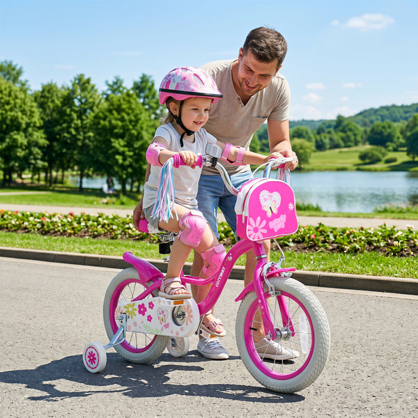Girls Bike with Front Bag and Streamers for 3-8 Years Pink