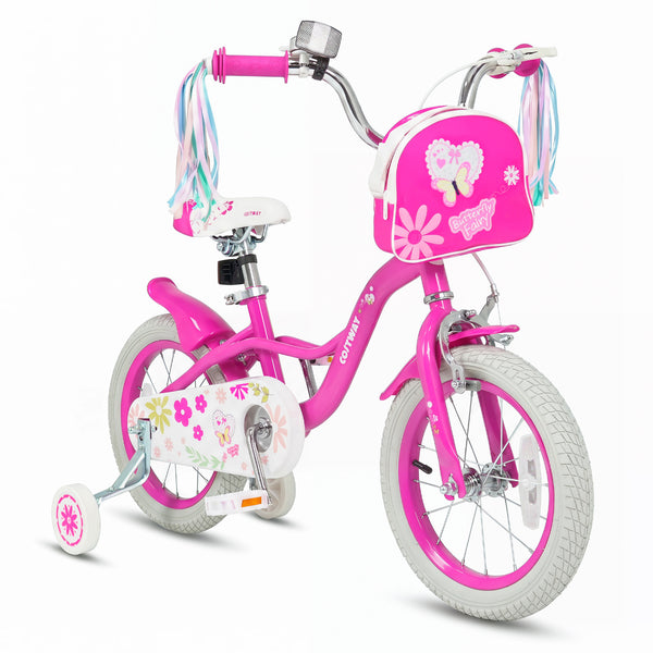 Girls Bike with Front Bag and Streamers for 3-8 Years Pink