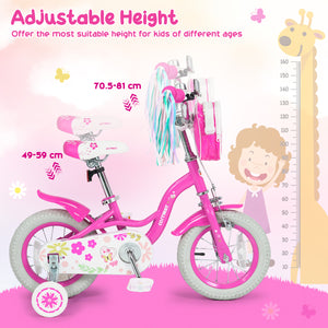 Girls Bike with Front Bag and Streamers for 3-8 Years Pink