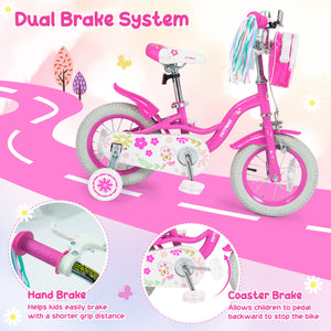 Girls Bike with Front Bag and Streamers for 3-8 Years Pink