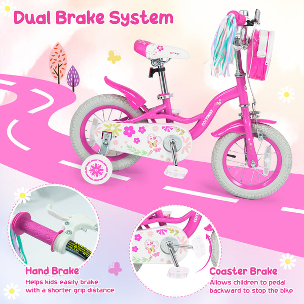 Girls Bike with Front Bag and Streamers for 3-8 Years Pink