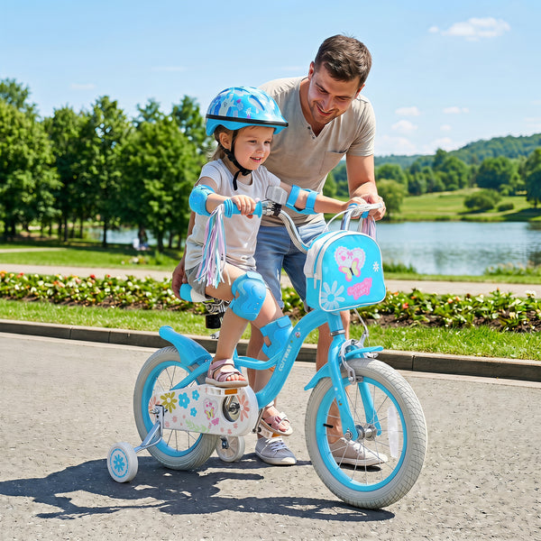 Girls Bike with Front Bag and Streamers for 3-8 Years Blue