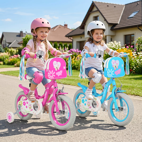 Girls Bike with Front Bag and Streamers for 3-8 Years Blue