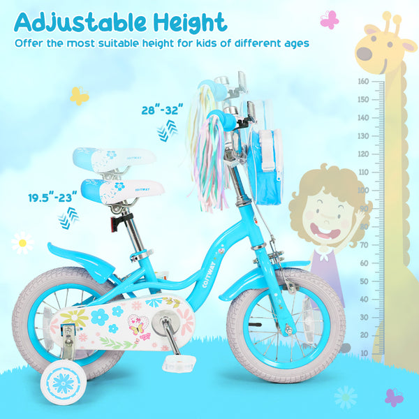 Girls Bike with Front Bag and Streamers for 3-8 Years Blue