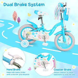 Girls Bike with Front Bag and Streamers for 3-8 Years Blue