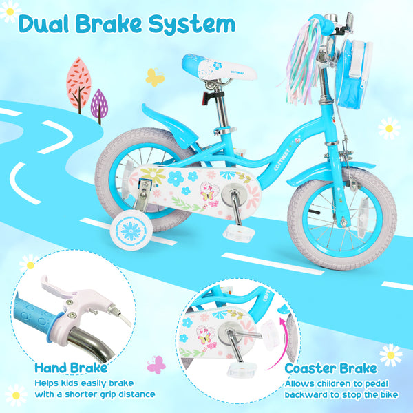 Girls Bike with Front Bag and Streamers for 3-8 Years Blue