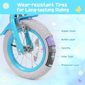 Girls Bike with Front Bag and Streamers for 3-8 Years Blue