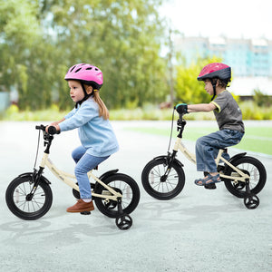 12-inch kids bike with removable training wheels, angled view showcasing vibrant design and safety features.