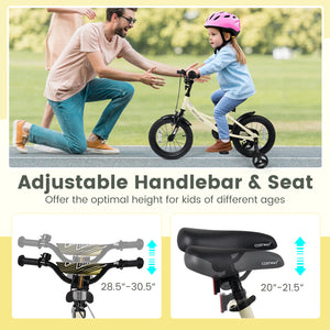 12-inch kids bike with removable training wheels, angled view showcasing vibrant design for fun and safe riding.