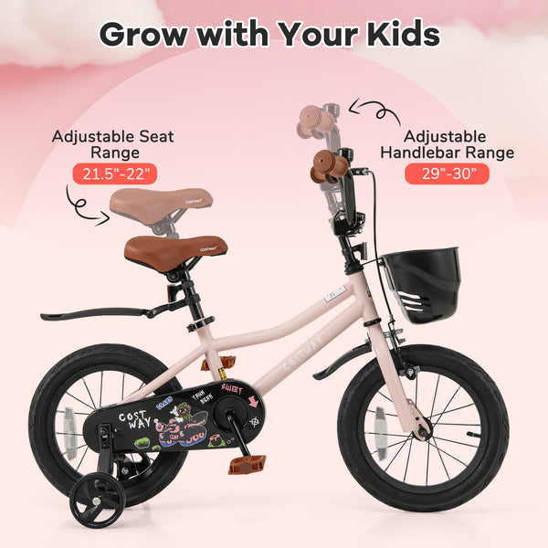 16-Inch Kids Bike with Basket and Adjustable Handlebar for 4