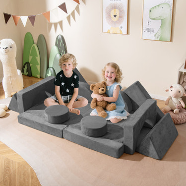 14 PCS Modular Kids Play Couch for Playroom and Bedroom-Gray