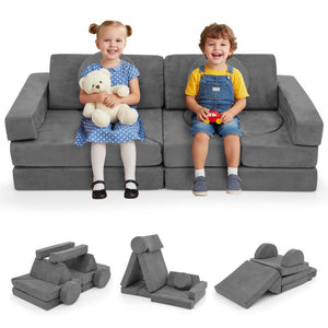 14 PCS Modular Kids Play Couch for Playroom and Bedroom-Gray