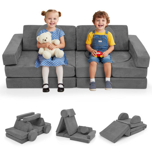 14 PCS Modular Kids Play Couch for Playroom and Bedroom-Gray