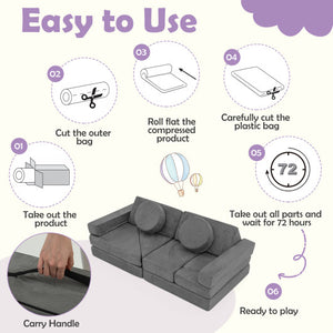 14 PCS Modular Kids Play Couch for Playroom and Bedroom-Gray