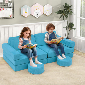 14 PCS Modular Kids Play Couch for Playroom and Bedroom-Blue