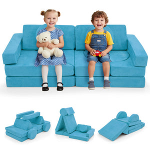 14 PCS Modular Kids Play Couch for Playroom and Bedroom-Blue
