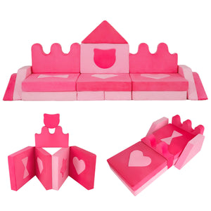 14-piece pink modular foam climbing blocks for kids 3+ years, perfect for play and creativity.