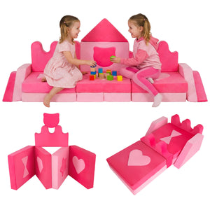 14-piece pink modular foam climbing blocks for kids 3+, perfect for play and creativity.