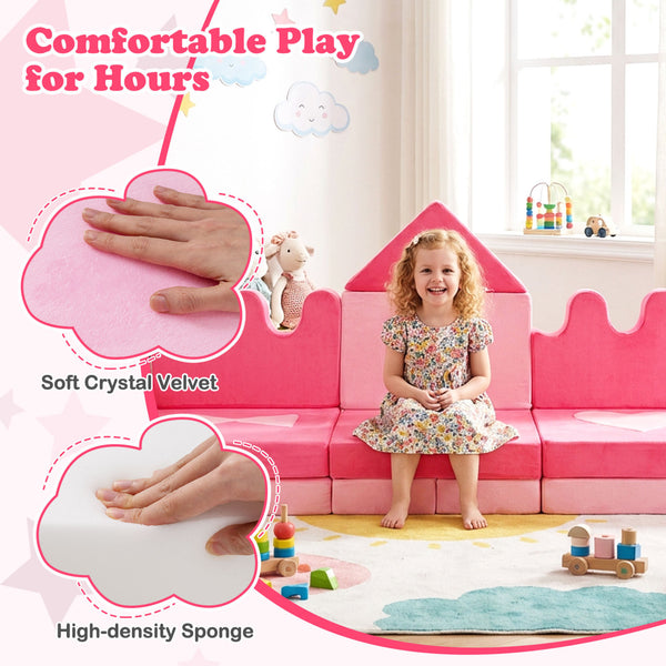14-piece pink modular foam climbing blocks for kids 3+ years, perfect for play and creativity.