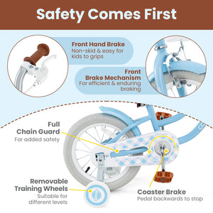 12-inch kids bike with adjustable handlebar and seat, perfect for children aged 3, shown at angle 14.