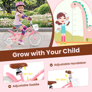 18 Inch Kids Bike with Training Wheels and Basket for Boys Girls 4-8 Years Old