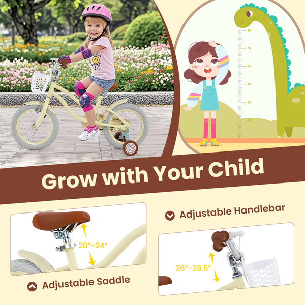 14-inch kids bike with adjustable seat and training wheels for ages 3-8, viewed from angle 7. Perfect for young riders!
