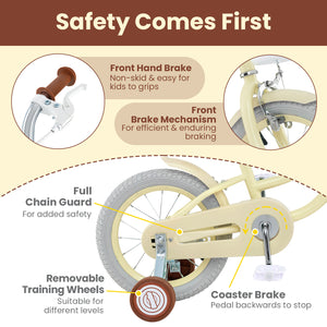 14-inch kids bike with adjustable seat and training wheels for ages 3-8, shown from angle 5. Perfect for young riders!