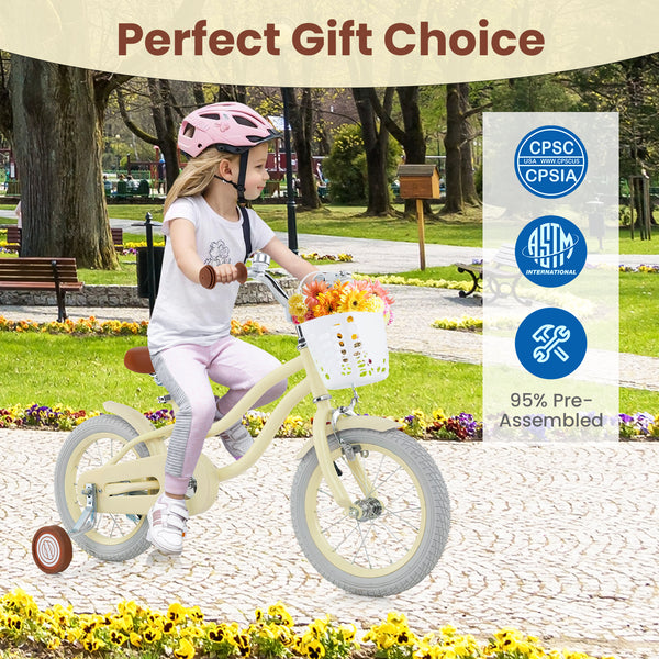 14-inch kids bike with adjustable seat and training wheels for ages 3-8, shown from angle 8. Perfect for young riders!