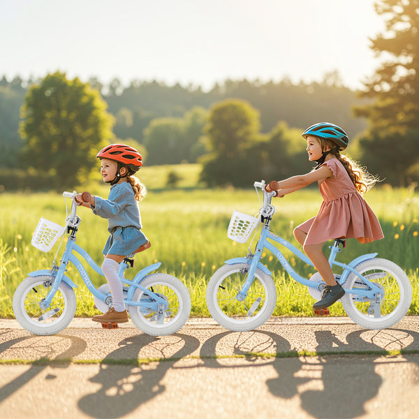 12-inch kids bike with adjustable handlebar and seat, perfect for children aged 3, shown at a 10-degree angle.