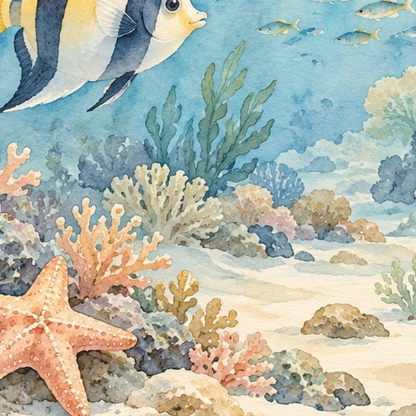 Coral Reef Ocean shower curtain, close up of the watercolor artwork